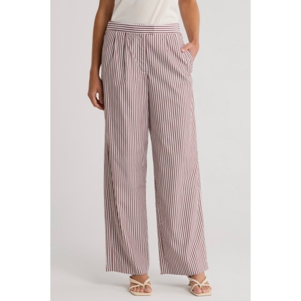 NEW RAG & BONE Lacey Stripe Cotton Pants in Thin Brown Stripe